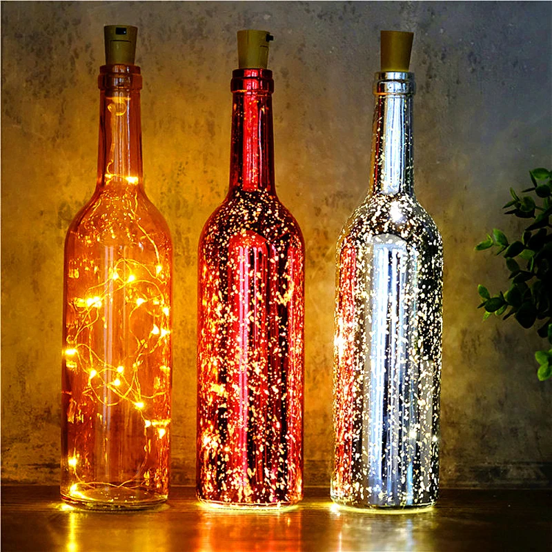 colorful wine bottle and string light E