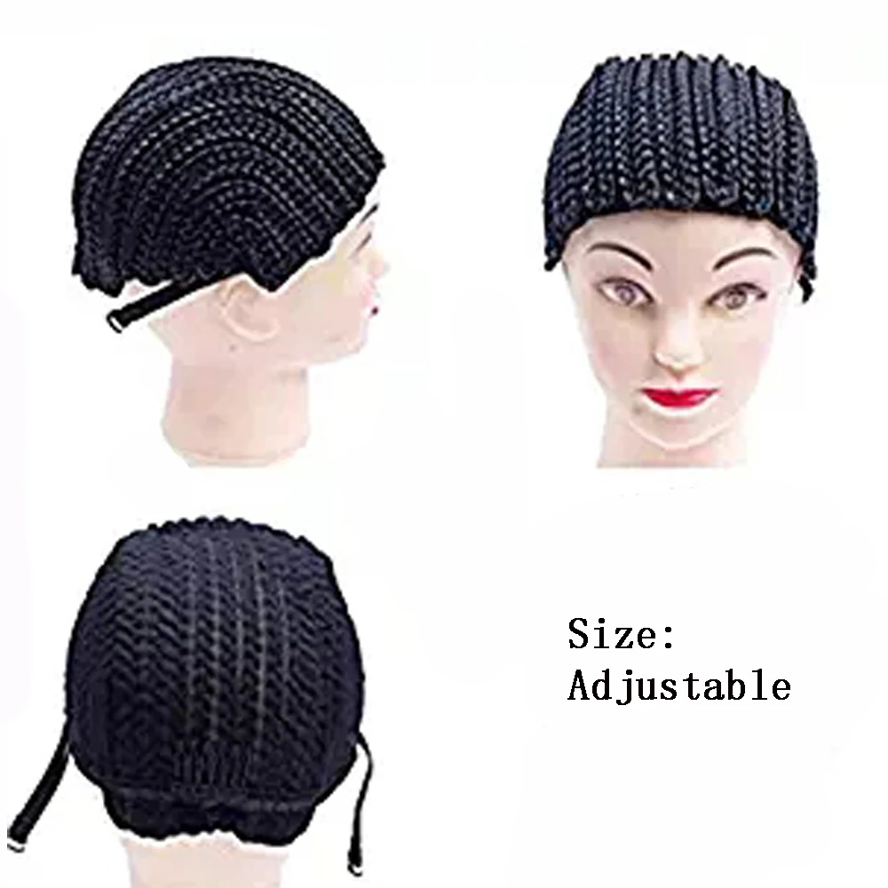 Шапка в виде афрокос для более легкого шитья Плетеный парик Черного Цвета Плетеный парик шапка плетение S/M/L/регулируемая