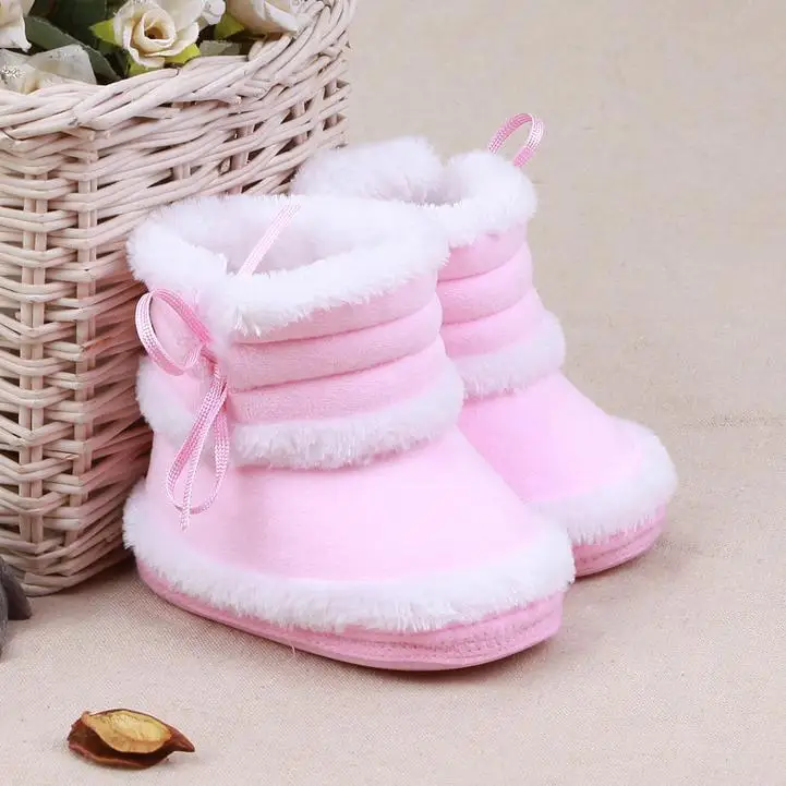 От 0 до 1 года детская обувь для зимы, детские ботинки, бархатная детская обувь, мягкая резиновая подошва, зимние ботинки для малышей - Цвет: Розовый