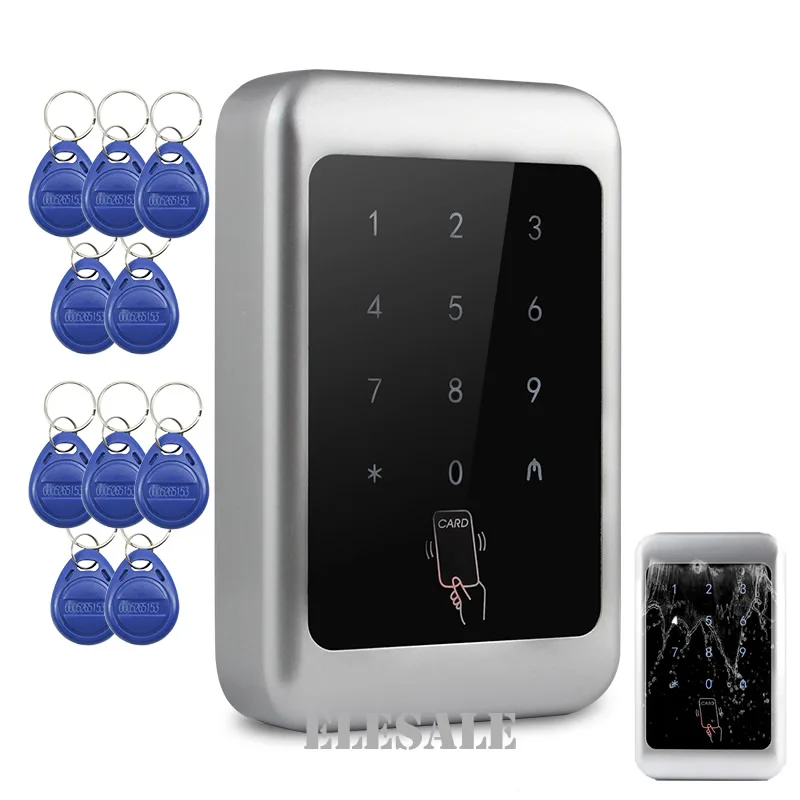 

New Access Control Proximity Entry System + 10 RFID Tags Keyfobs Touch Keypad RFID Card Door Lock Opener Metal Casing