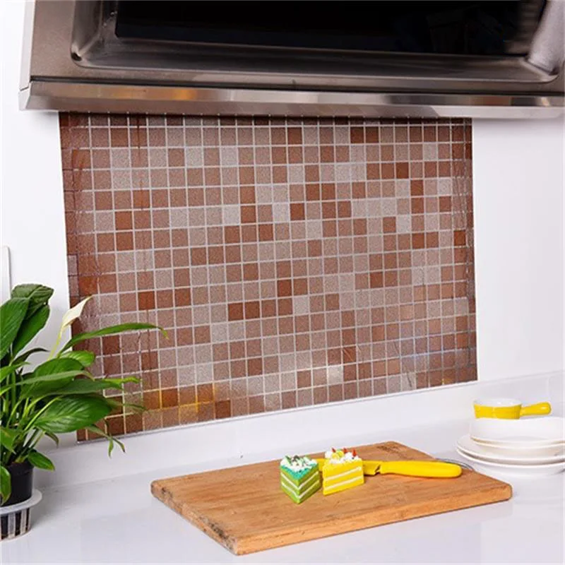 

1 Pcs Aluminum Foil Kitchen Mosaic Cartoon Self-adhesive Oil-proof Stickers High Temperature Tile Waterproof Variety Of Options