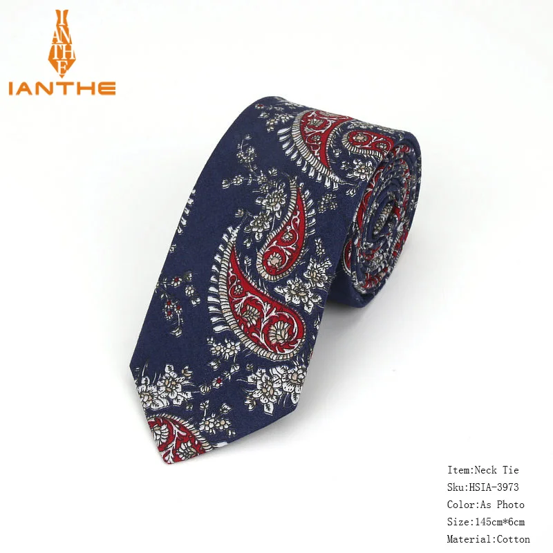 Брендовые Новые хлопковые мужские галстуки с принтом пейсли для шеи, узкий галстук, узкие галстуки с цветочным принтом