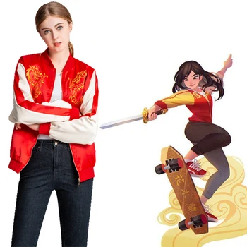 

Movie Wreck-It Ralph 2 Princess Mulan Cosplay Costume Dragon Embroidery Coat Ralph Breaks The Internet Women Daily Jacket