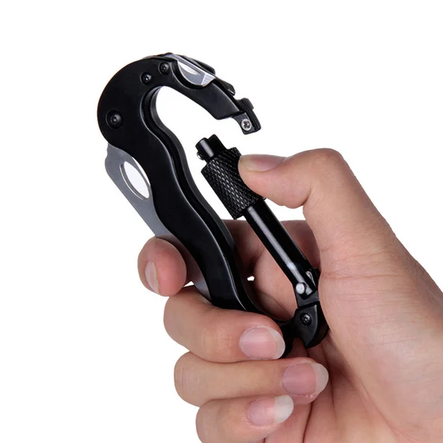 Outdoor Multi 5 IN 1 Quick Release Hiking Climbing Gear Knife Carabiner Tool Screwdriver Carabiner Hook keychain Foldable Knife