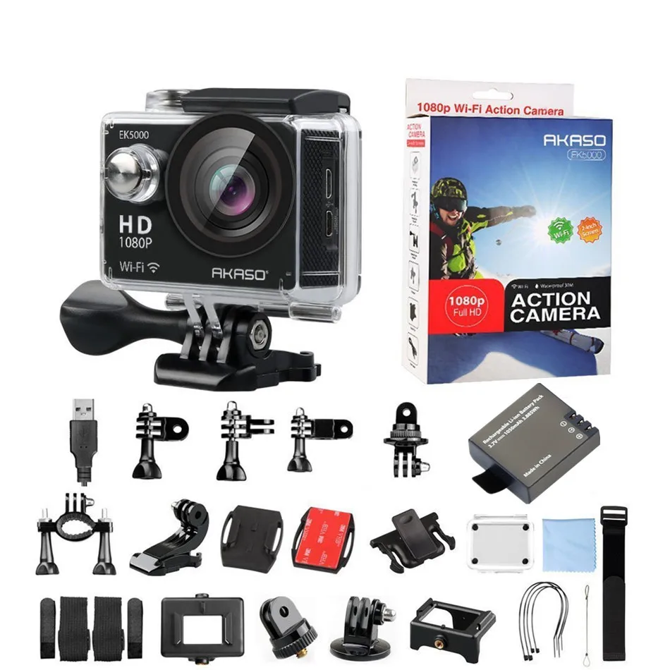 AKASO EK5000 Спорт Wi Fi комплект Экшн камера 100% оригинал 12MP 170 градусов широкий формат