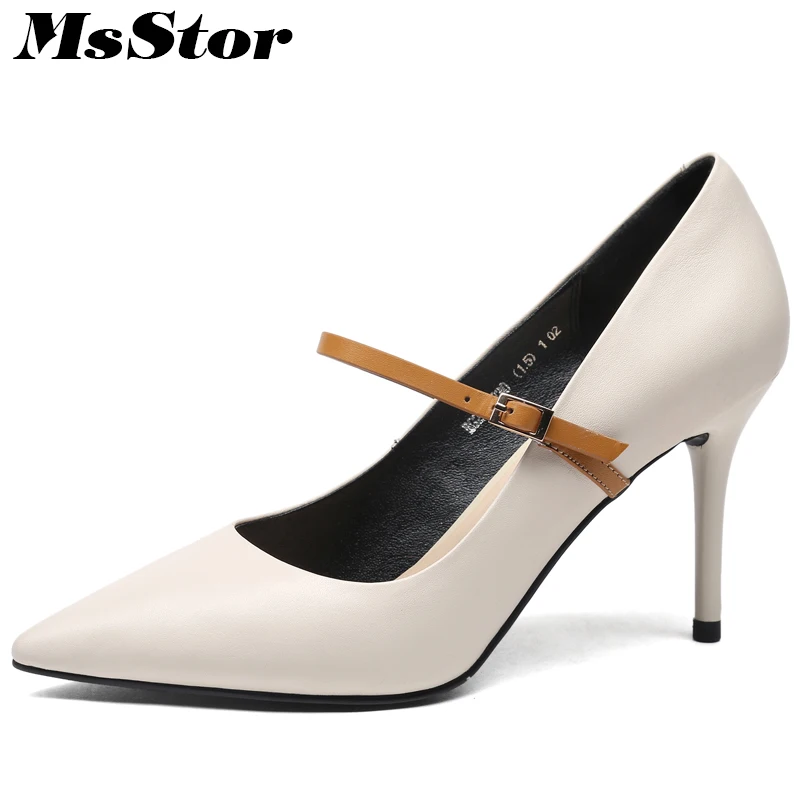 

MsStor Pointed Toe Thin Heels Women Pumps Fashion Metal Buckle Shallow High Heels Zapatos Mujer Spring Women Stiletto heel Shoes