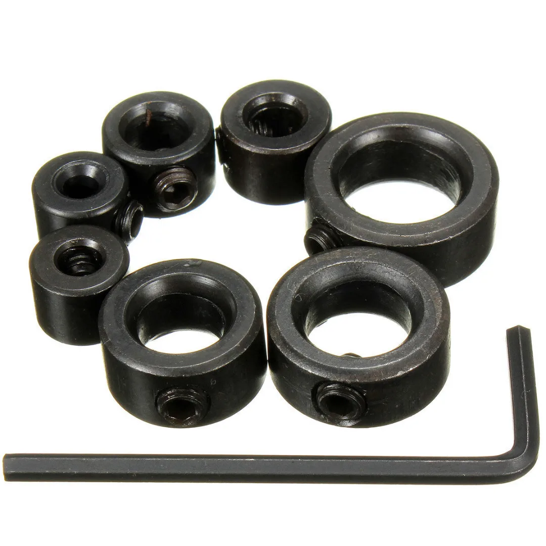 

7pcs 3/4/5/6/8/10/12mm Drill Bit Depth Stop Collars Ring Dowels+ Hex Wrench Set