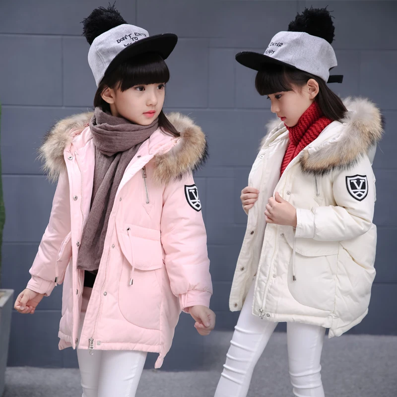 girls winter jacket down cotton padded thickening children outerwear coat hooded warm medium long girls winter