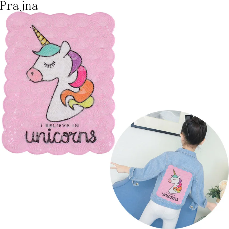 

Prajna Big Pink Sequin Unicorn Patch Applique Cartoon Horse Embroidery Patch Sew On DIY Patches For Clothes Fabric Jacket Decals