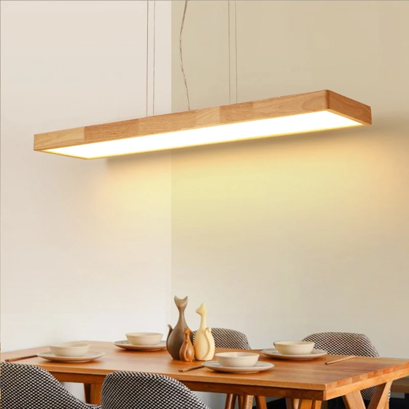 LukLoy, Скандинавский современный минималистичный подвесной светильник из цельного дерева, светодиодная полоса, барная лампа, прямоугольный, для офиса, ресторана, Cofe, подвесной светильник