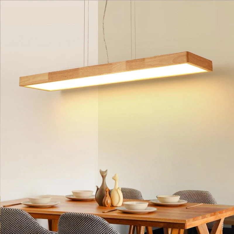  LukLoy Nordic Modern Minimalist Solid Wood Pendant Light LED Strip Bar Lamp Rectangular Office Rest - 32904447620