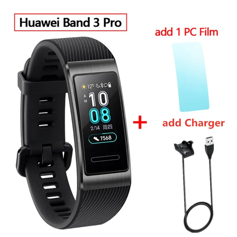huawei Band 3 Pro gps Amoled 0,95 'Полноцветный Сенсорный Водонепроницаемый металлический браслет с датчиком пульса для плавания и сна - Цвет: black add charger