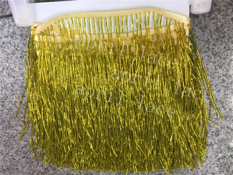 buy DX005# 5 yards bag 15cm width lemon yellow beads ribbon fringe tassel for garment decorative wedding dress