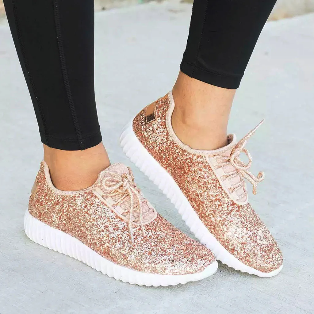 

2019 Fashion Casual Shoes Women Sequined Sneakers Outdoor Trainers Women Tenis Shoes lace Up Sneakers Women Shoes