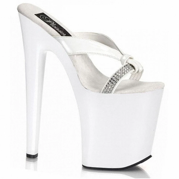 20cm Heelpieces White Gorgeous Rhinestone High Heels Wedding Women Platform Slippers 8 Inch Unusual Hand Made High Heel Shoes