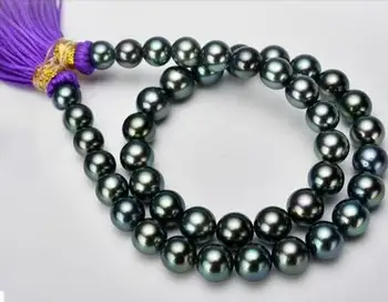 شراءالشحن مجانا الأنيق Aaaround 11-12mmTahitian أسود أخضر Pearl Necklace18inch