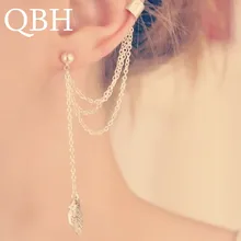 EK667, 1 шт., новинка, панк стиль, женские Серьги Brincos, для девушек, лист, на цепочке с длинными кисточками, серьги-манжеты, клипсы для ушей, для женщин, ювелирные изделия, бижутерия