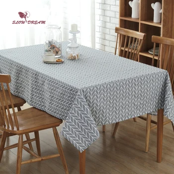 

SlowDream Tablecloth Gray Striped Linen Cotton Table Cloth Rectangular Edge Europe Table Cover 4 Sizes Hot Toalha De Mesa