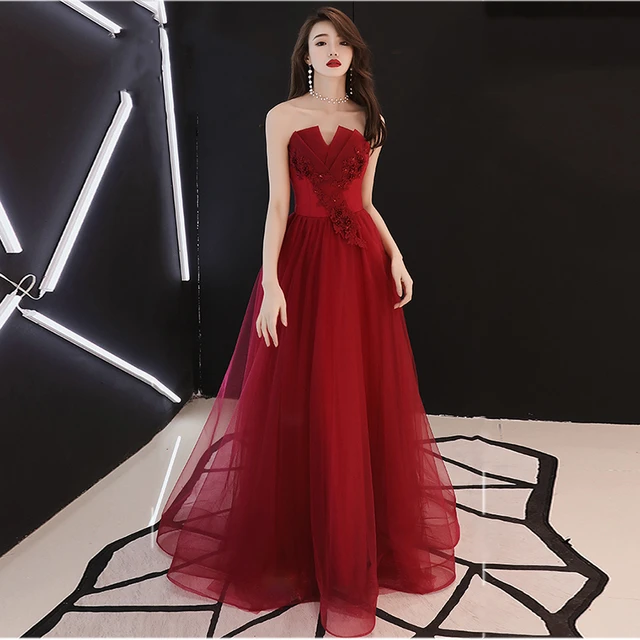 Vestido largo de fiesta largo alta costura, Vestido noche rojo vino, Sexy, Espalda descubierta, descubiertos, línea A, 2019 _ - AliExpress Mobile