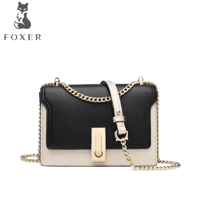 

FOXER brand bags for women 2019 new women leather bag handbag bag designer Splicing chain fashion women leather shoulder bag