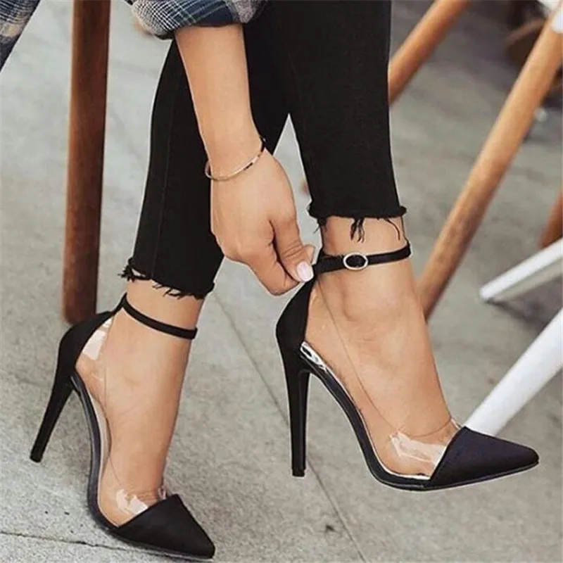 

Dropshipping 2019 Jelly Clear Chaussure Bride Sexy Women Pump Zapatos Mujer Thin High Heels Ladies Ankle Buckle Wedding Shoes