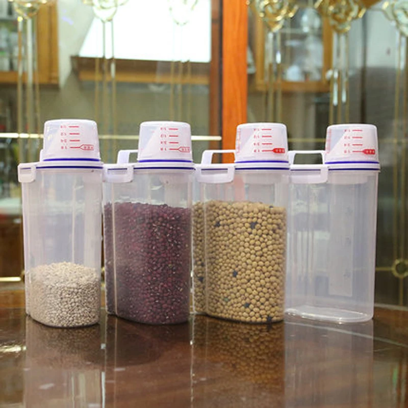 Lager Capacity 2.3L Kitchen Storage Container Rice Holder Box Cereal Bean Container Sealed Box with Measuring Cup Spice Jar