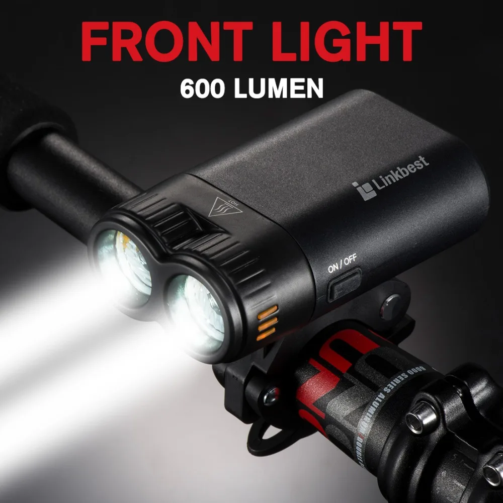 Linkbest 500 Lumen USB Rechargeable Bike Light set Anti-glare safety-Near/far light-Cross light- 3000mAh Battery-Fits ALL Bikes