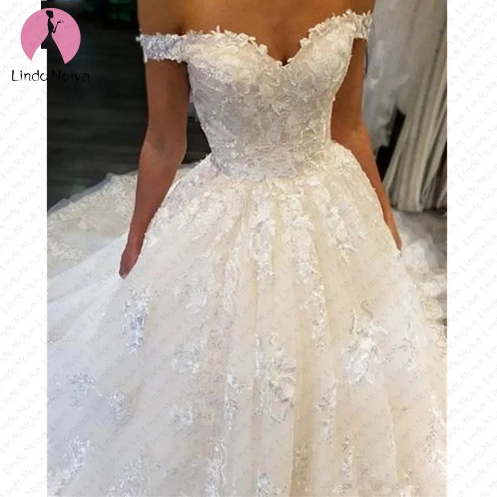 Robe De Mariee элегантное платье с открытыми плечами милое кружевное бальное платье принцессы Свадебное платье 2019 кружевное на заказ свадебные