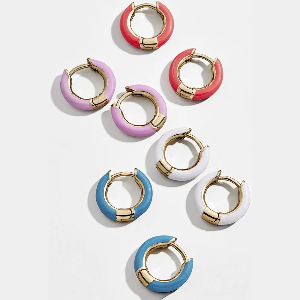 

2019 Summer Popular Mini Hoops Earrings For Women Trendy Colorful Round Enamel Statement Earrings Boho Jewelry Gift