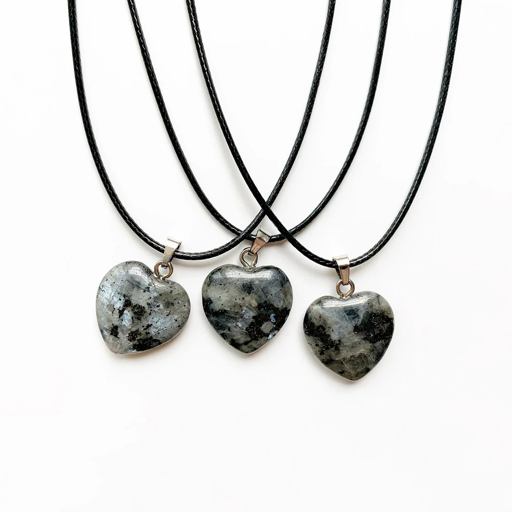 

Natural Labradorite Crystal Heart Stone Pendant Necklace Adjustable Black Cord Handmade Wholesale Dropshipping 1pc