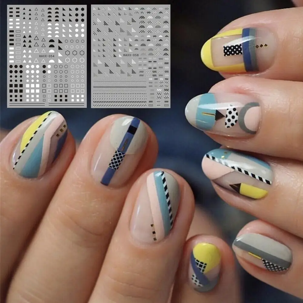 Hanyi серии геометрические треугольные HAXX-54-59 стикеры 3D на ногти nail Art переводная наклейка шаблон diy Инструменты для ногтей украшения