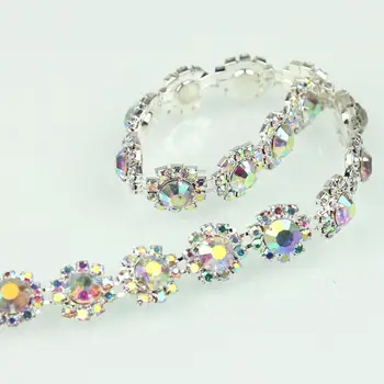 

5Yards 14mm AB Rhinestone Trim Flowers Applique Crystal Trimming Bridal Accessories