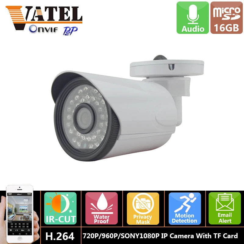 VATEL Mini IP Camera 1080p with 16gb TF Card Network P2P Onvif Outdoor 720p Security Camera Waterproof Night Vision