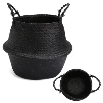 

Mayitr Seagrass Belly Basket Storage Bag Holder Plant Pot Home Decoration Black