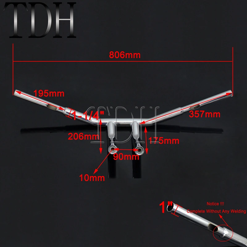 1-1/" Хромированный руль мотоцикла 8" Rise T Bars Fat Bar для Harley Chopper Cafe Racer Sportster Touring Dyna