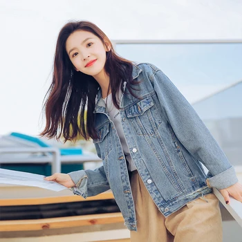 

Spring Autumn Women Short Jeans Coat Long Sleeve Turn Down Collar Vintage Denim Jacket Casual Outwear Ripped Holes Denim Jackets