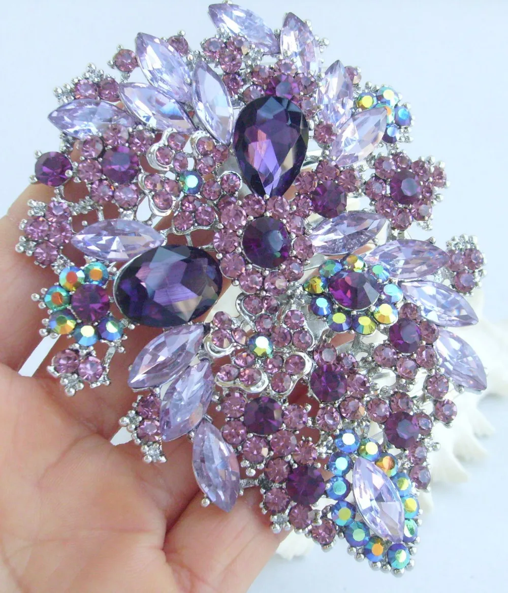 

Luxury Hair Accessories Purple Rhinestone Crystal Flower Leaf Hair Comb Tiara FSE03905C2