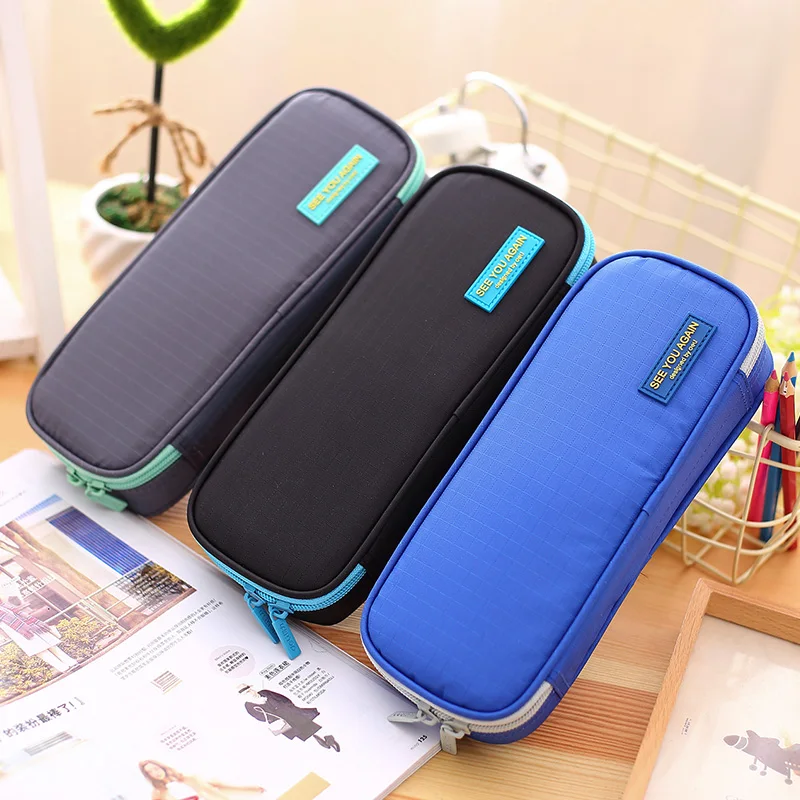 Large Capacity Solid Color School Pencil Case Pen Holder Bag Box
