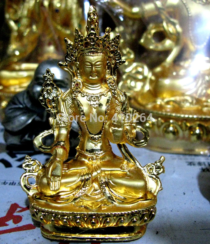 

old craft 15cm White Tara Plate of Gold Buddha Bronze Statue