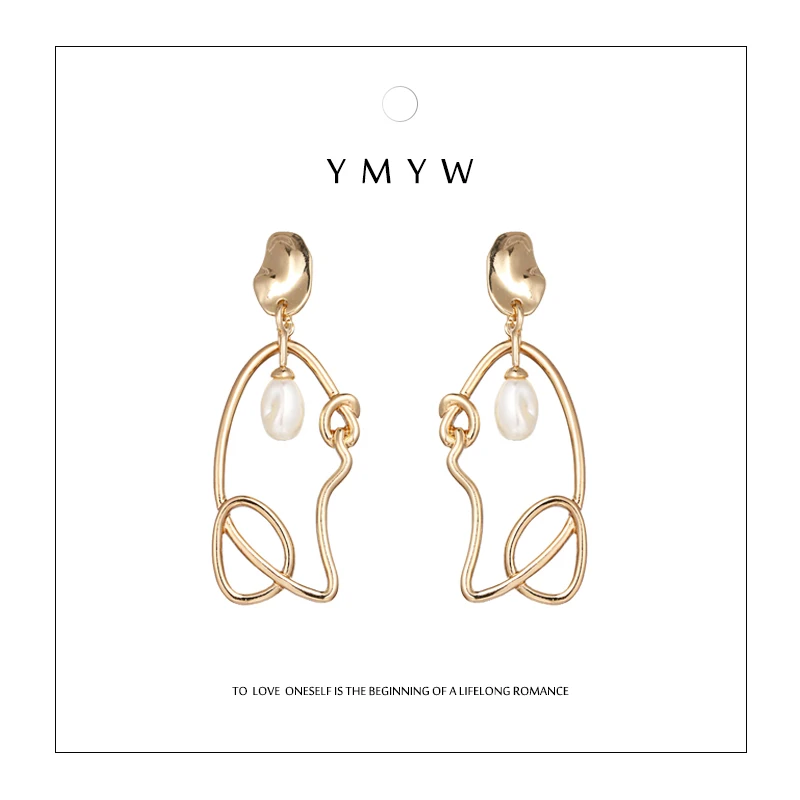 

YMYW Korean Trendy Golden Geometric Dangle Drop Earrings Simulated-pearl Zinc Alloy Stylish Women Boucle Doreille Jewelry Gift