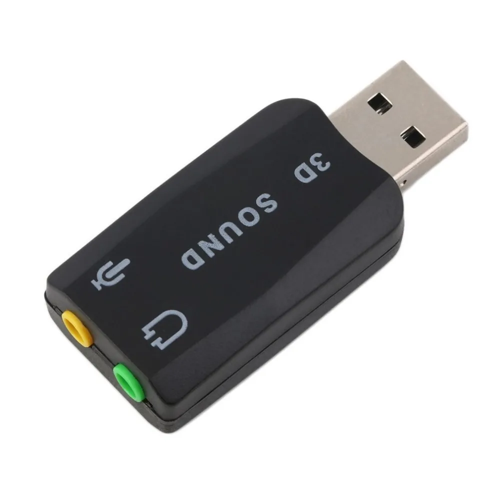 

Black Durable Lightweight Plug & Play USB 2.0 to 3D for Mic Speaker Audio Headset Sound Card Adapter 5.1 Channels for PC Laptop