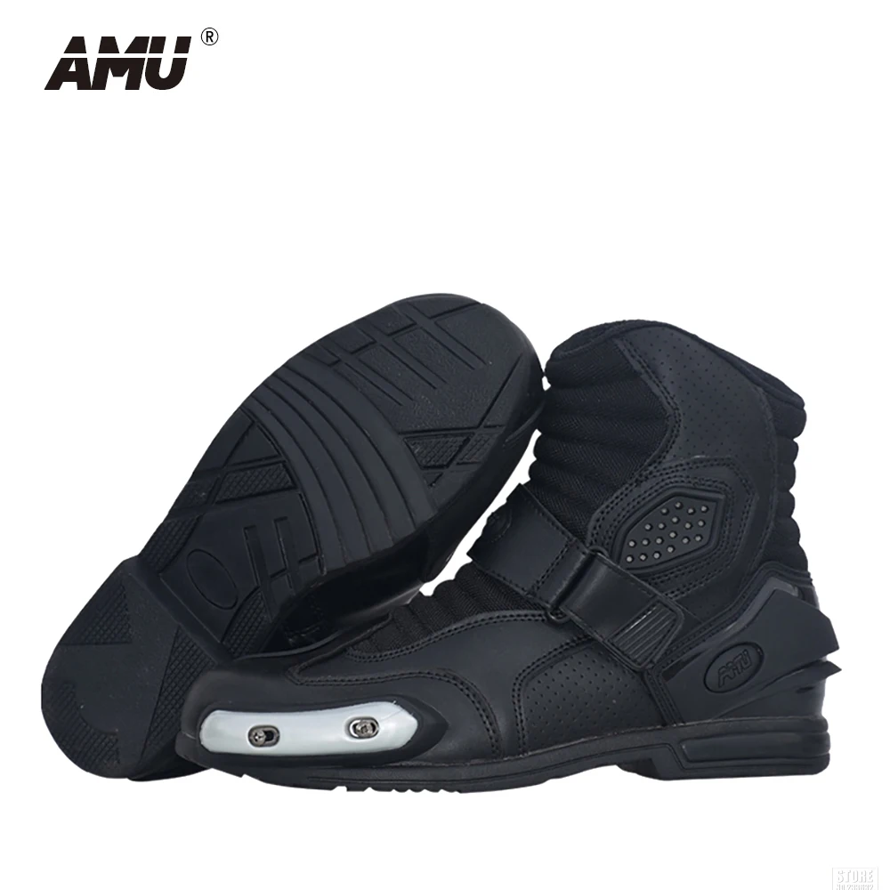 

AMU Motorcycle Boots Leather Motocross Men Moto Riding Boots Shoes Motorcycle Protection Breathable Botas Moto Motorbike Boots