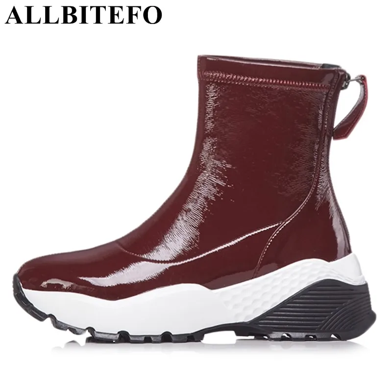 

ALLBITEFO fashion genuine leather women boots wedges heel shoes for girls leisure ankel boots High quality martin boots woman