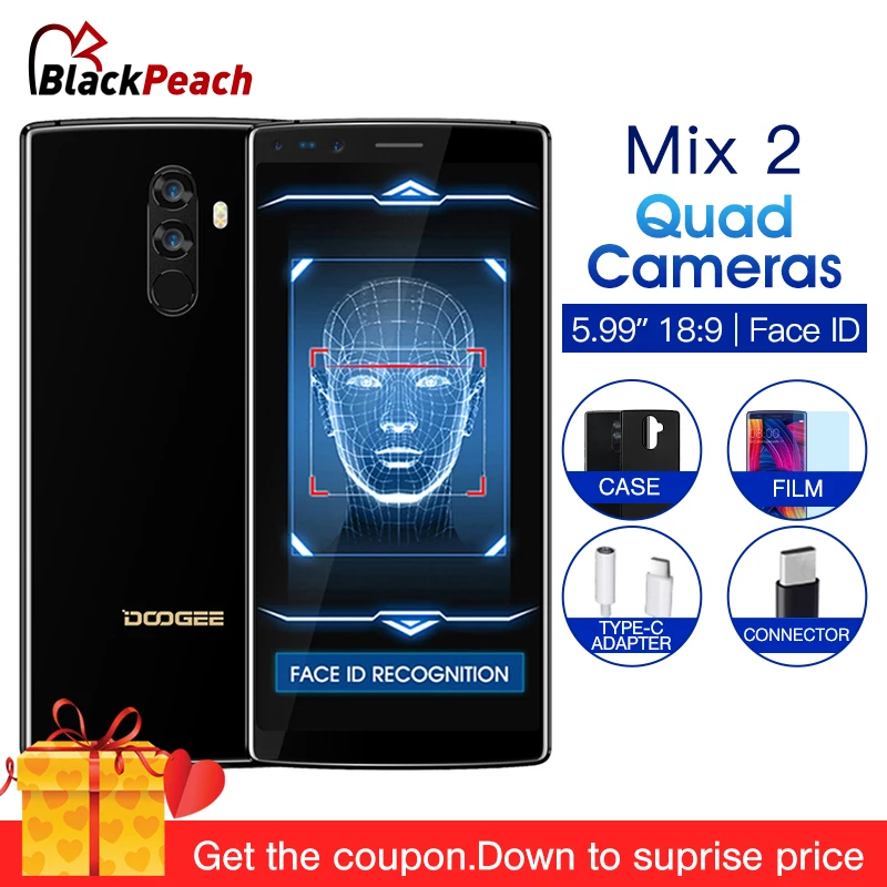 Doogee Mix 2 5 99 дюйма FHD + 18:9 мобильный телефон Andorid 7 1 P25 Восьмиядерный 6 GB 64 16MP 13MP двойной
