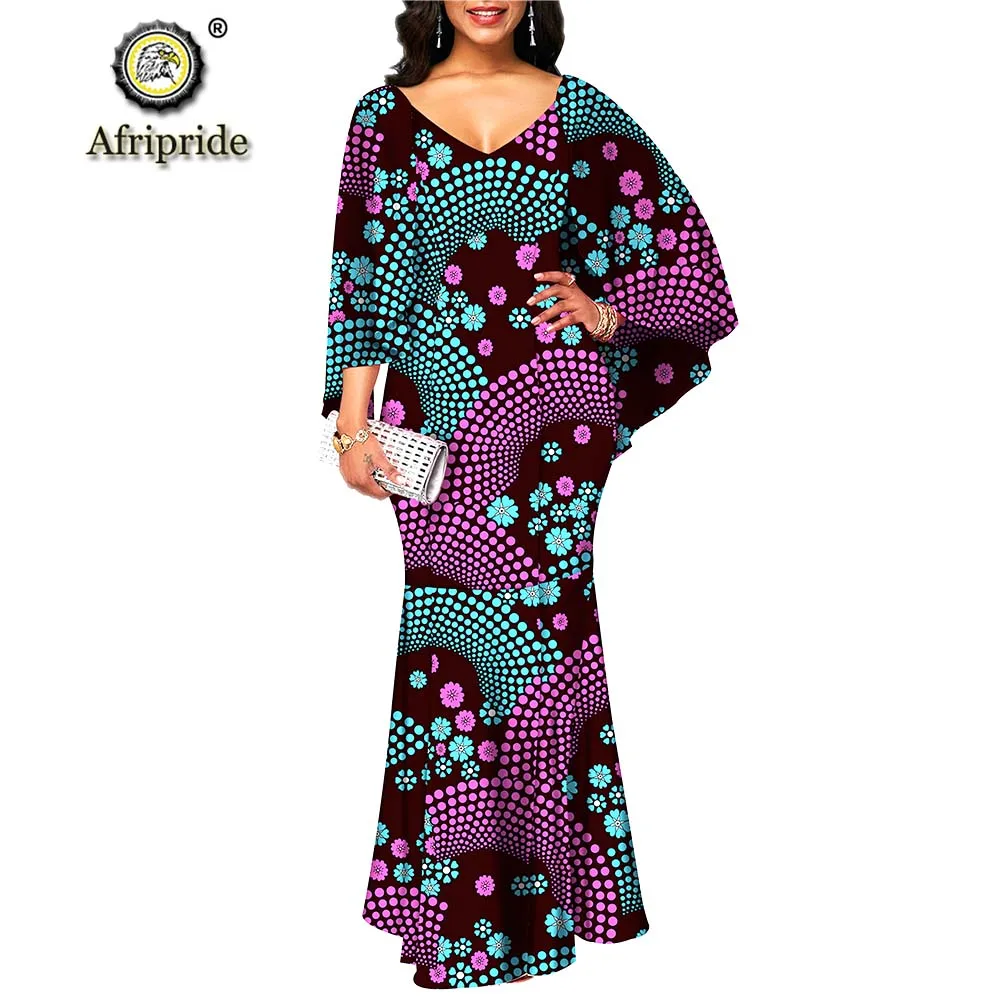 2019 Afrikaanse maxi jurken voor vrouwen herfst jurk v-hals flare mouw casual dress print wax baljurk formele AFRIPRIDE S1925079 2019 Afrikaanse maxi jurken voor vrouwen herfst jurk v-hals flare mouw casual dress print wax baljurk formele AFRIPRIDE S1925079