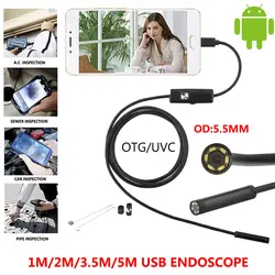 Оптовая продажа 10 шт. 5,5 мм Android эндоскоп OTG MicroUSB эндоскоп водостойкий Borescopes Инспекционная камера 1 м 2 м 3,5 м 5 м кабель