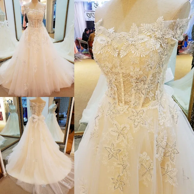 ls61109 encaje vestido de novia 2017 ata para arriba detrás corsés