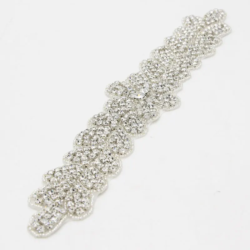 

1 Pc 30.5*6 cm Flower Silver Rhinestone Applique Sewing Accessorie For Clothes Decoration Wedding Evening Dresses DIY