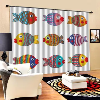 

Luxury Blackout 3D Window Curtains For Living Room Bedroom Customized size cartoon fish curtains for children room cartoon