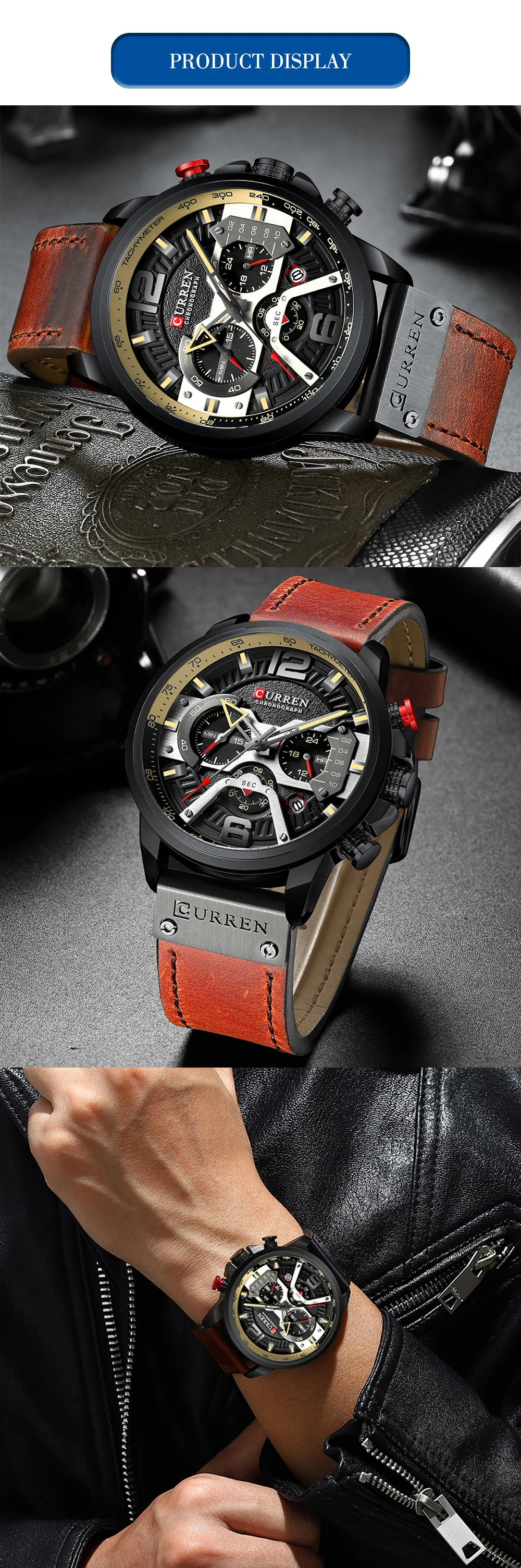 CURREN Casual Sport Watches for Men Top Luxury Brand Military Leather Wrist Watch Chronograph Wrist Watch